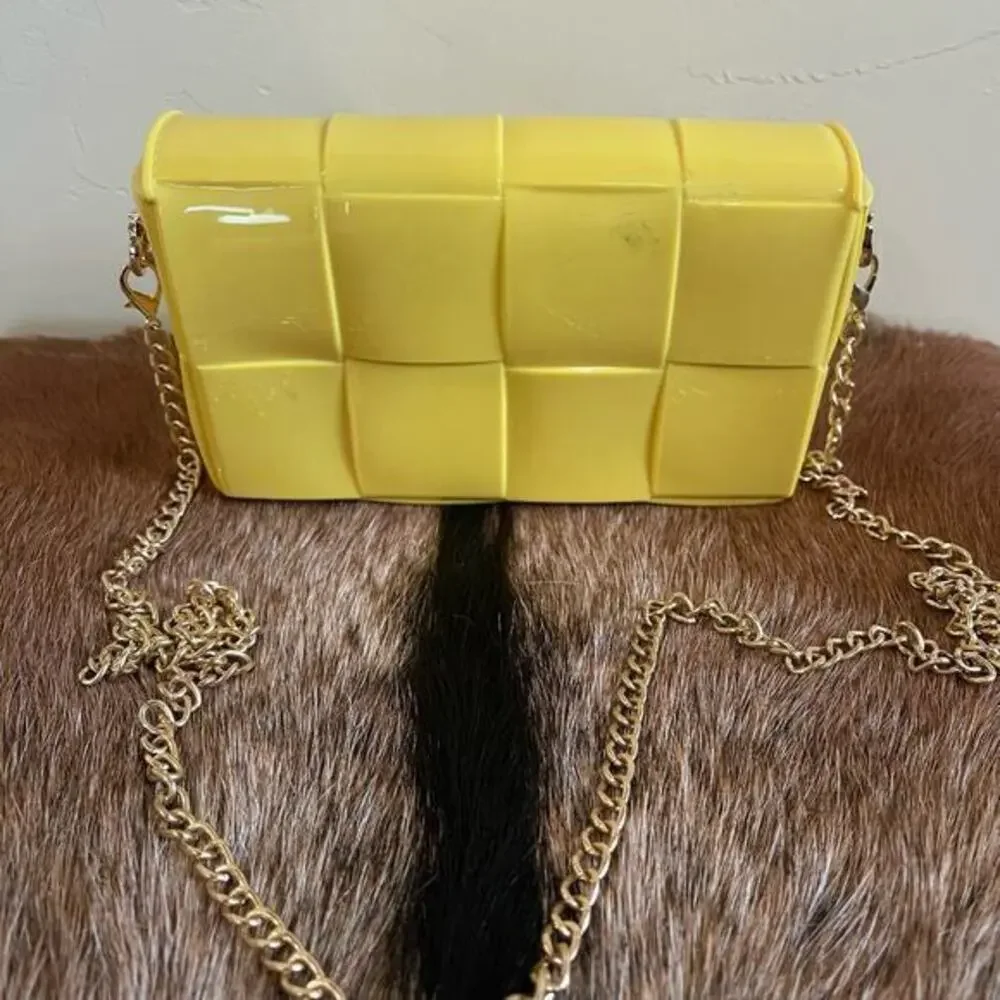 Golden Mini Jelly Crossbody‎ Bag with Gold Chain